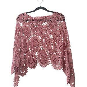 Handcrafted Crochet Floral Lace Shawl Poncho Wrap Pink Unique Design